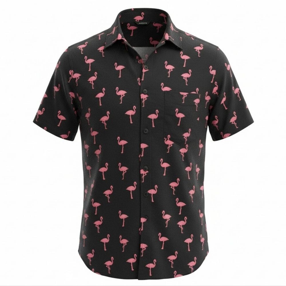 Great Condition. Forever 21 Black Shirt with Pink Flamingo Pattern